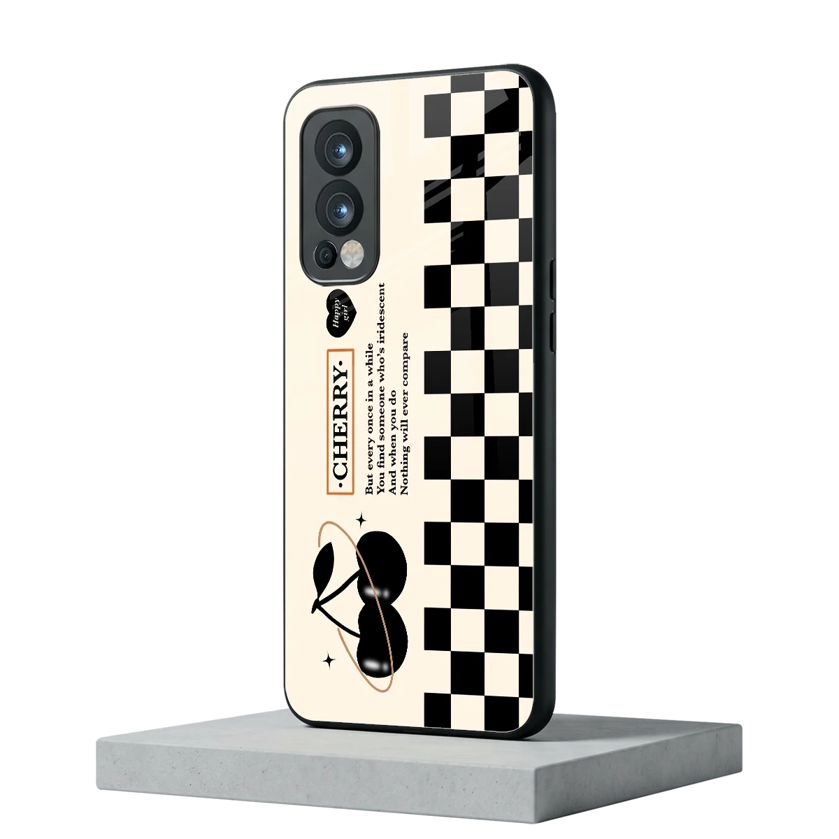 Cherry Checkered oneplus nord 2 mobile cover | shockproof glass phone case