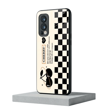 Cherry Checkered oneplus nord 2 mobile cover | shockproof glass phone case