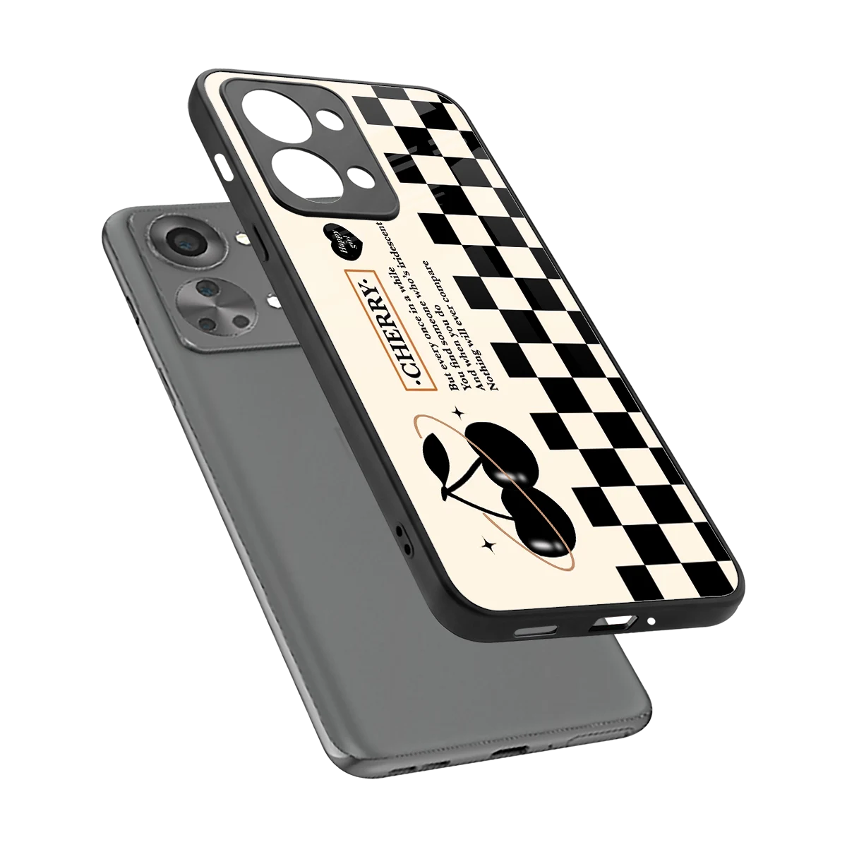 Cherry Checkered sleek oneplus nord 2t cover with tempered glass back and TPU edges