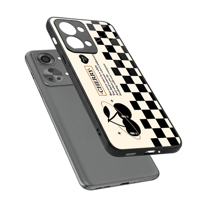 Cherry Checkered sleek oneplus nord 2t cover with tempered glass back and TPU edges