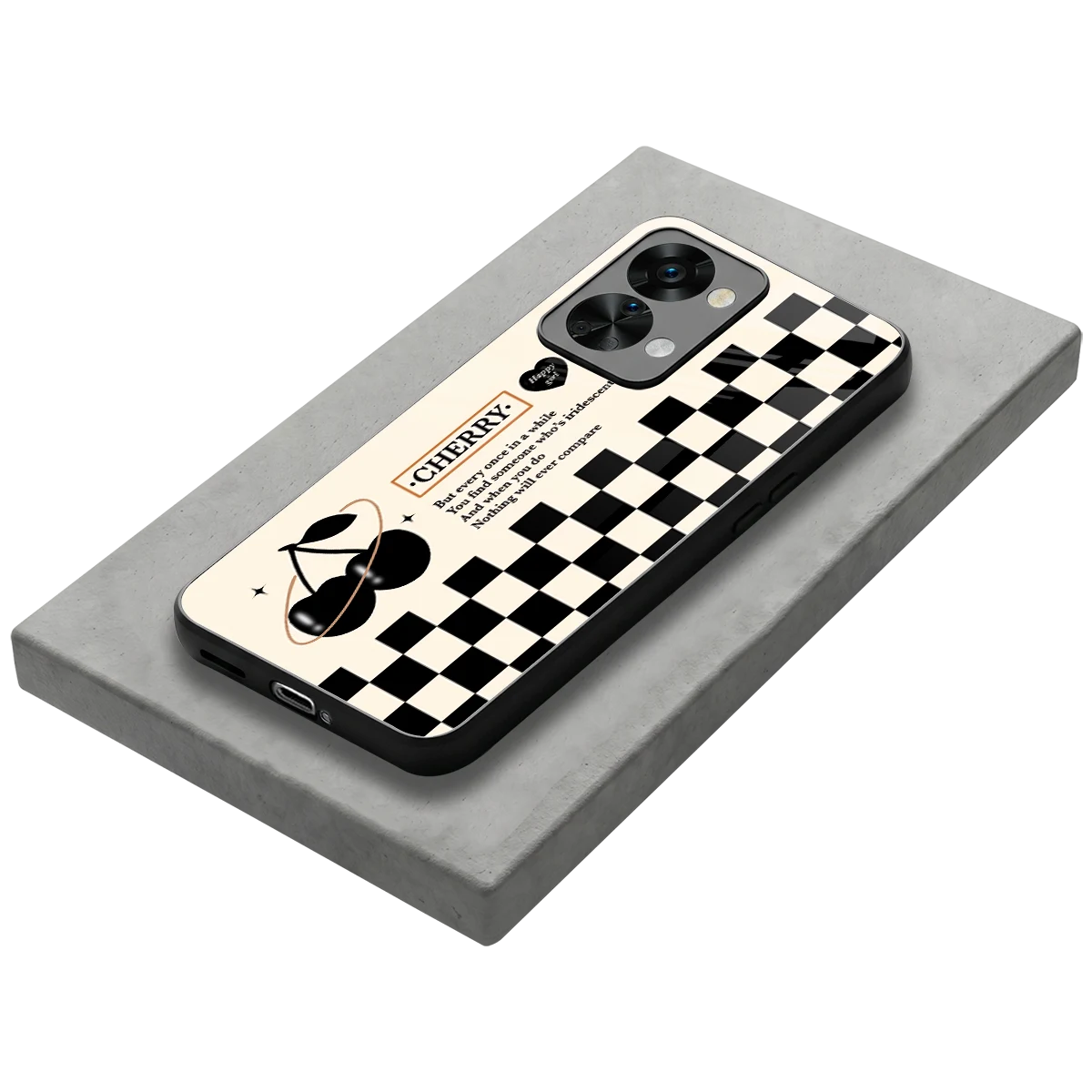 Cherry Checkered stylish phone case for oneplus nord 2t | glossy glass and slim fit
