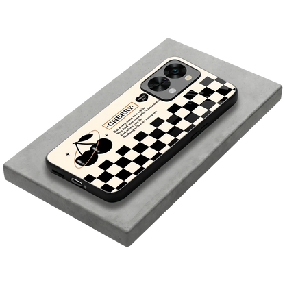 Cherry Checkered stylish phone case for oneplus nord 2t | glossy glass and slim fit