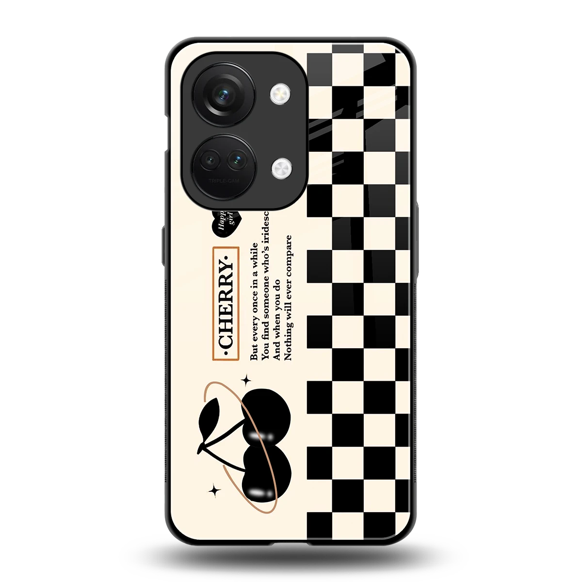 Cherry Checkered back phone cover | glass case for oneplus nord 3