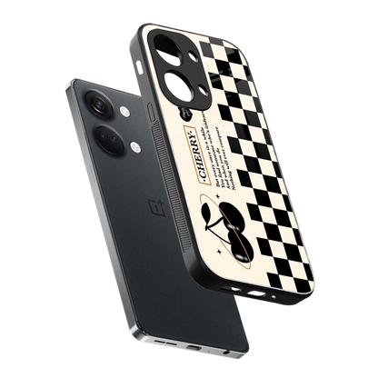 Cherry Checkered sleek oneplus nord 3 cover with tempered glass back and TPU edges