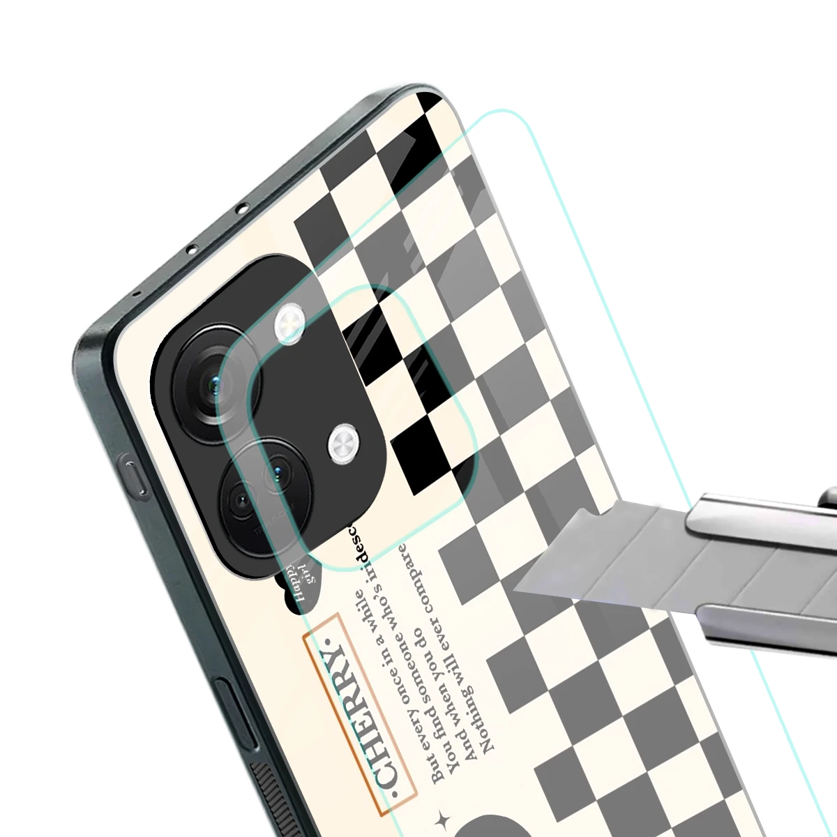 Cherry Checkered stylish phone case for oneplus nord 3 | glossy glass and slim fit
