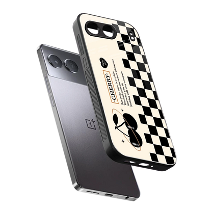 Cherry Checkered sleek oneplus nord 4 cover with tempered glass back and TPU edges