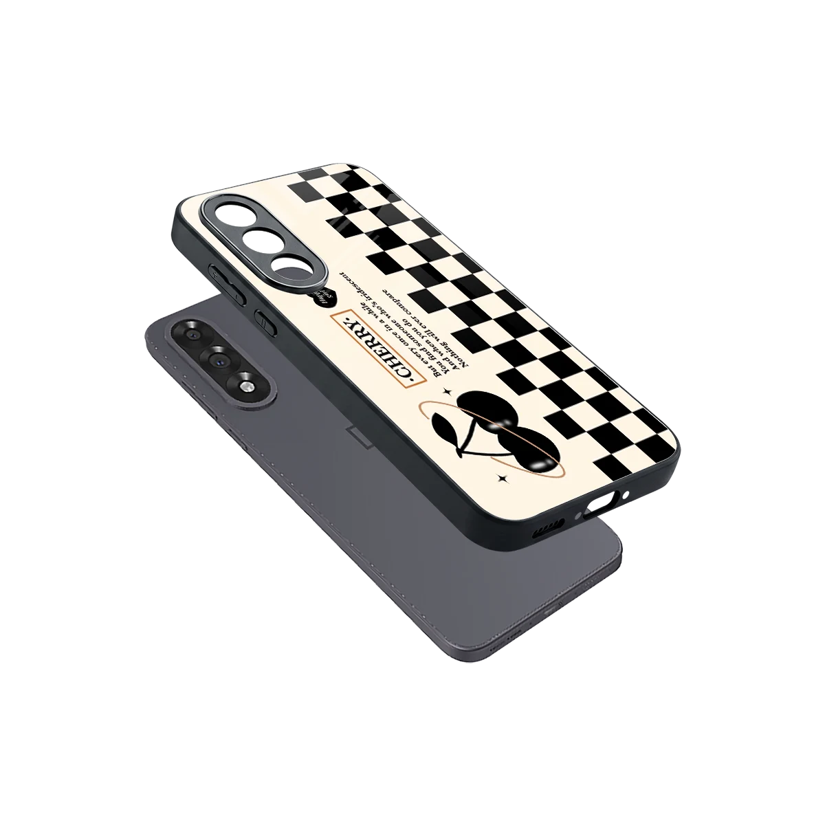 Cherry Checkered sleek oneplus nord 5 cover with tempered glass back and TPU edges