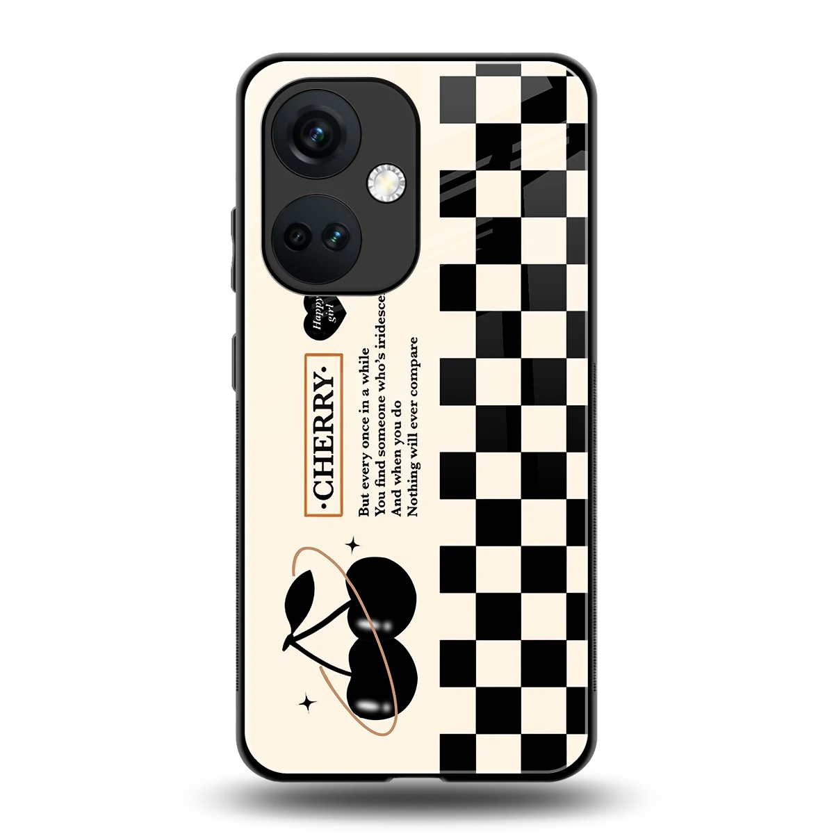 Cherry Checkered back phone cover | glass case for oneplus nord ce 3