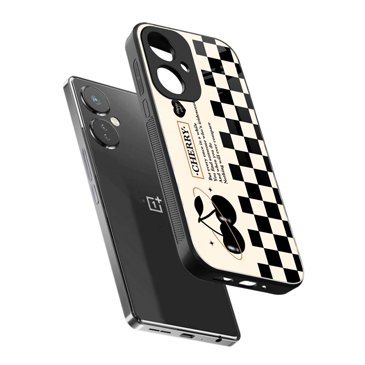 Cherry Checkered sleek oneplus nord ce 3 cover with tempered glass back and TPU edges