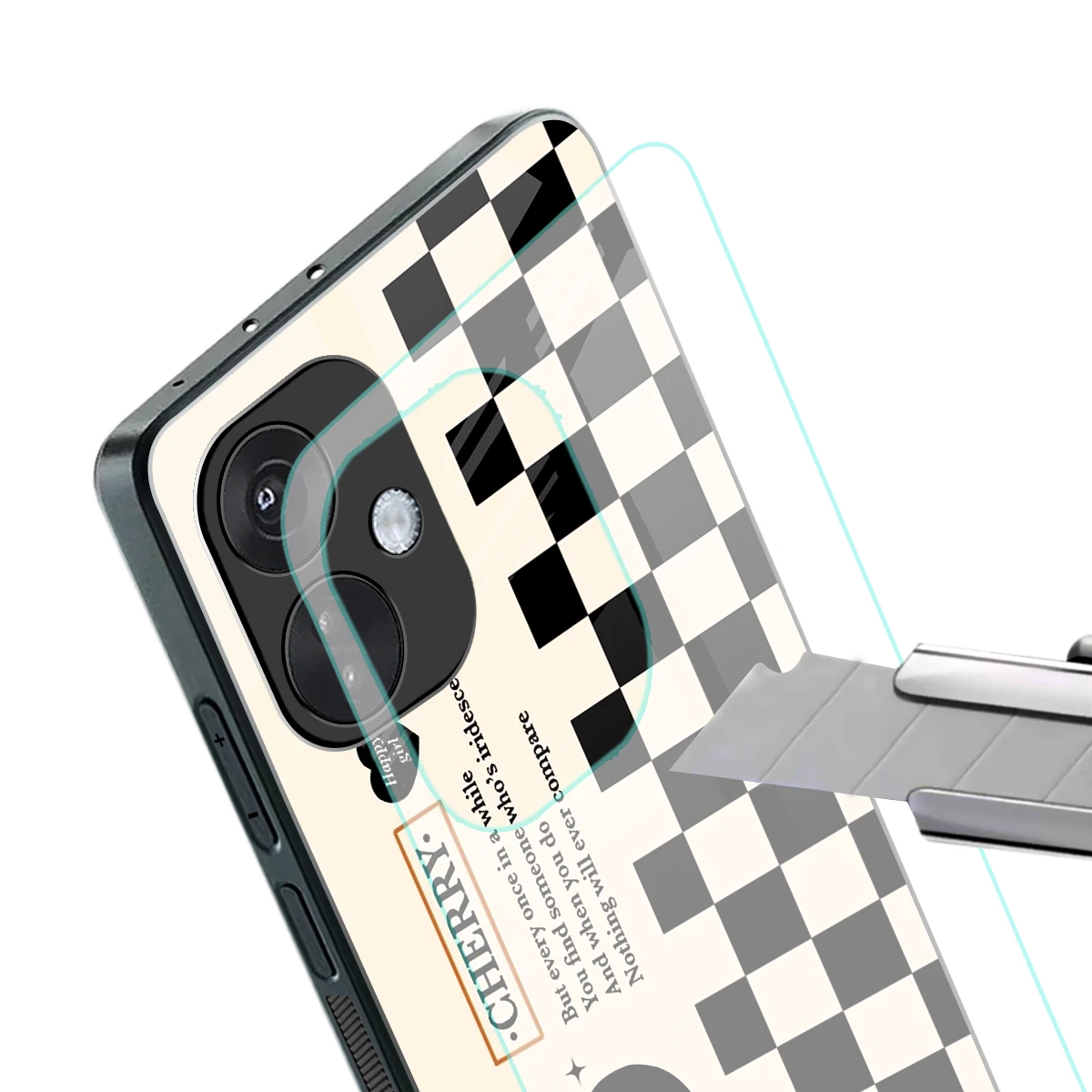 Cherry Checkered stylish phone case for oneplus nord ce 3 | glossy glass and slim fit