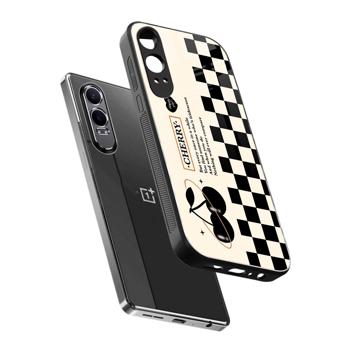 Cherry Checkered sleek oneplus nord ce 4 lite cover with tempered glass back and TPU edges