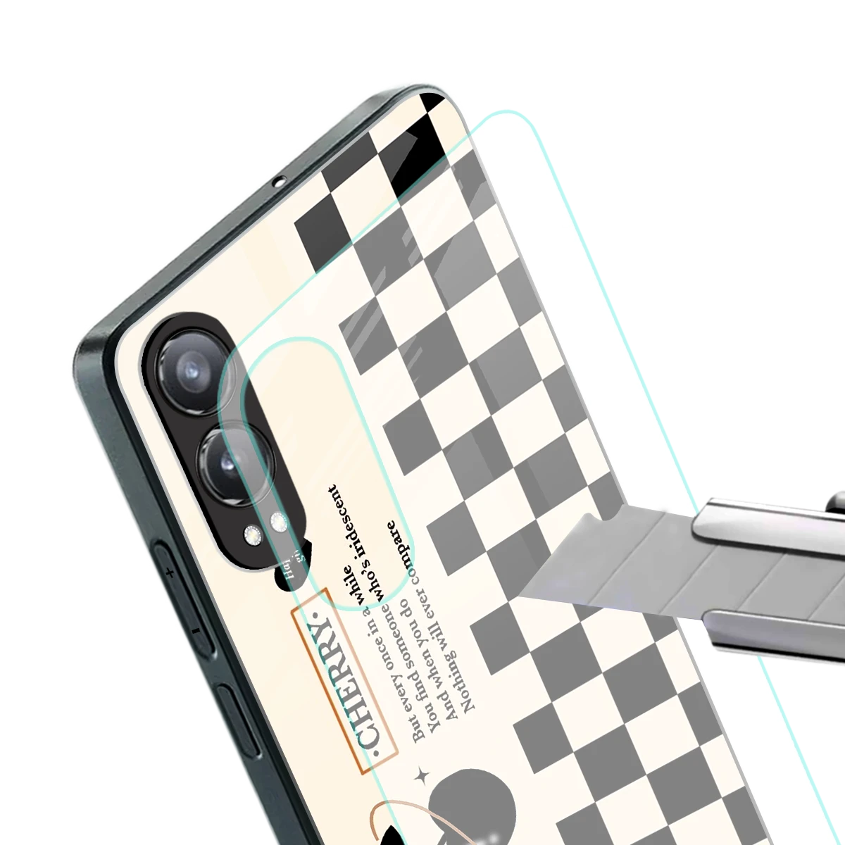 Cherry Checkered stylish phone case for oneplus nord ce 4 lite | glossy glass and slim fit