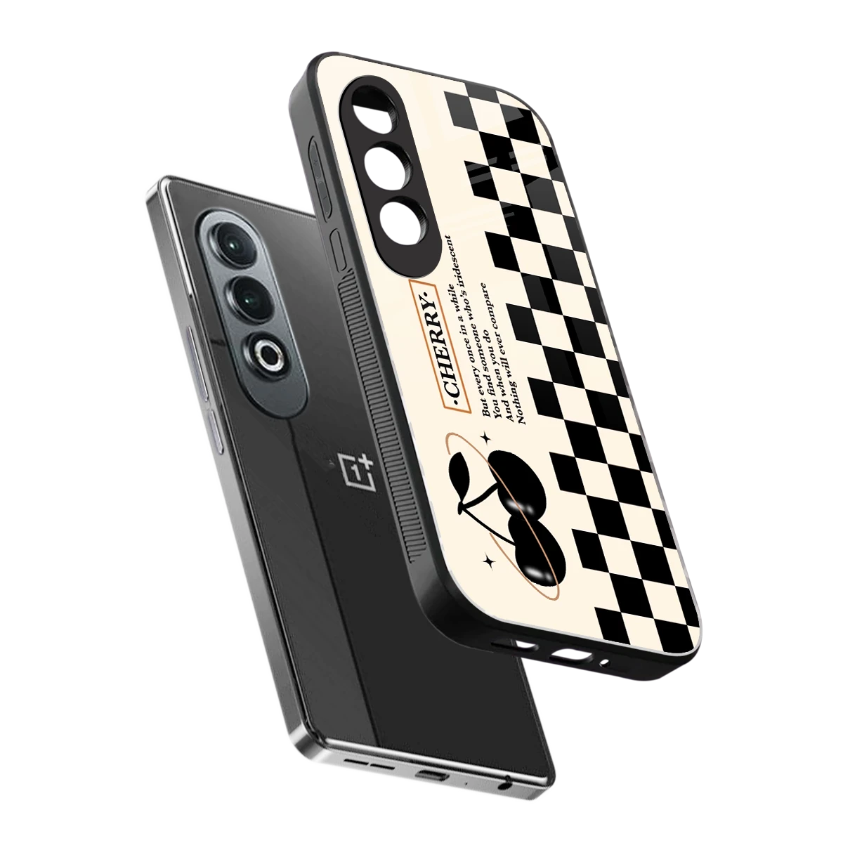 Cherry Checkered sleek oneplus nord ce 4 cover with tempered glass back and TPU edges