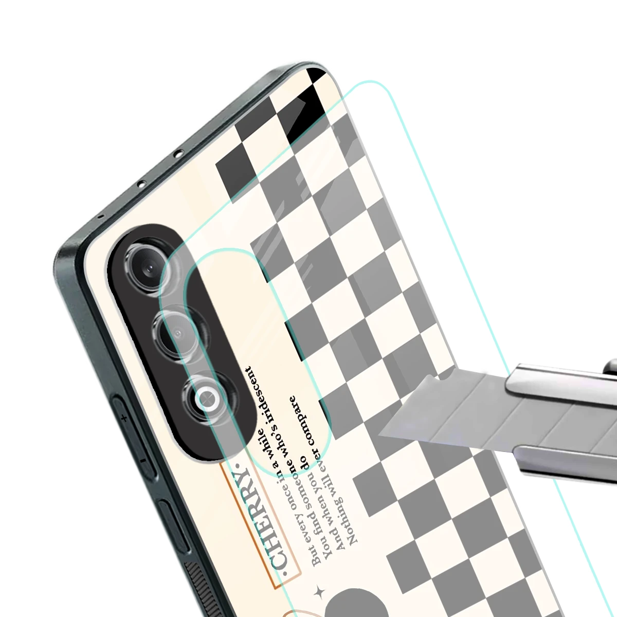 Cherry Checkered stylish phone case for oneplus nord ce 4 | glossy glass and slim fit