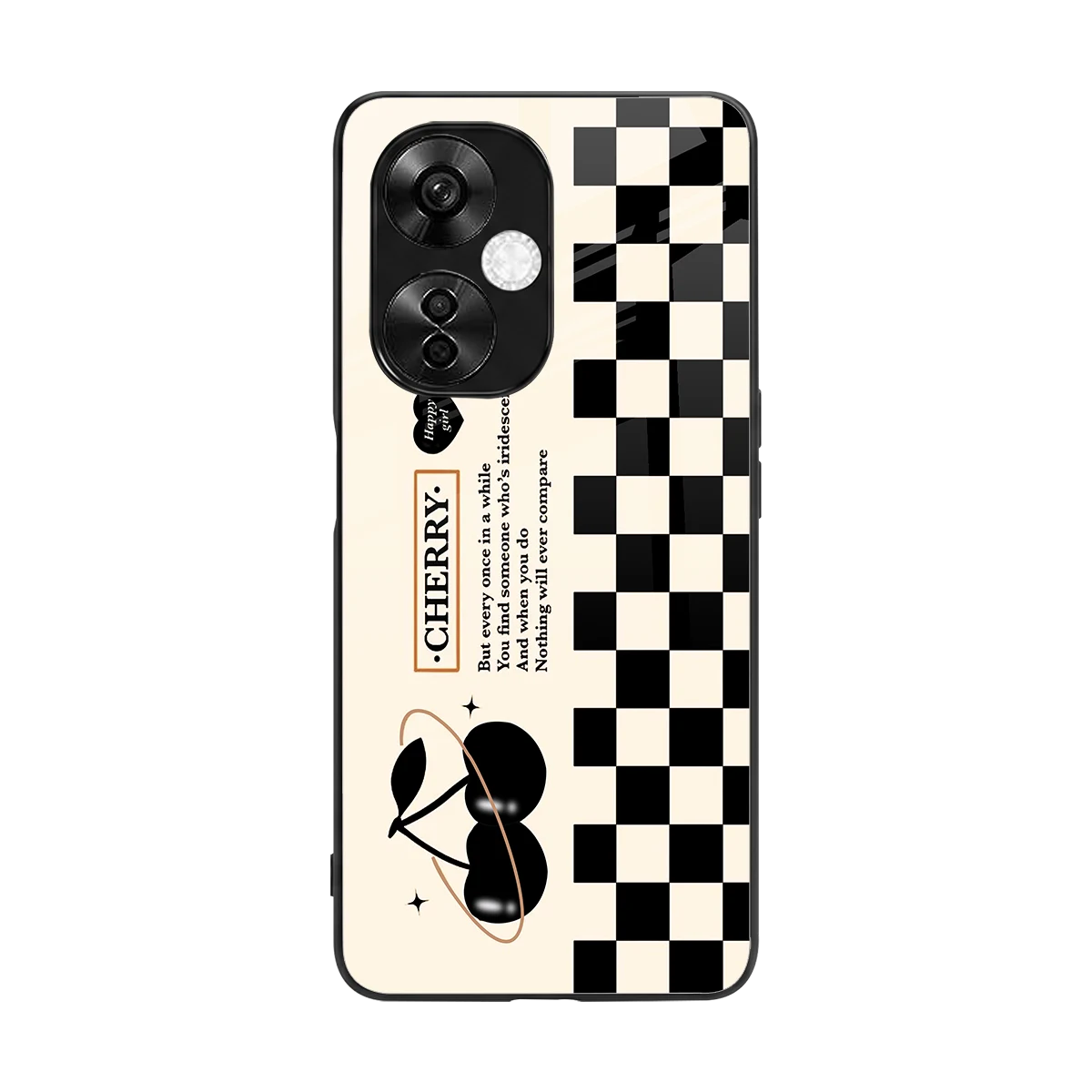 Cherry Checkered back phone cover | glass case for oneplus nord ce 3 lite