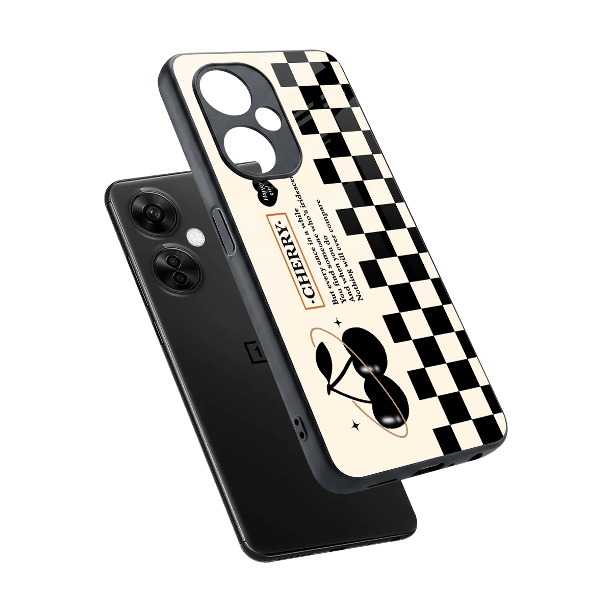 Cherry Checkered sleek oneplus nord ce 3 lite cover with tempered glass back and TPU edges