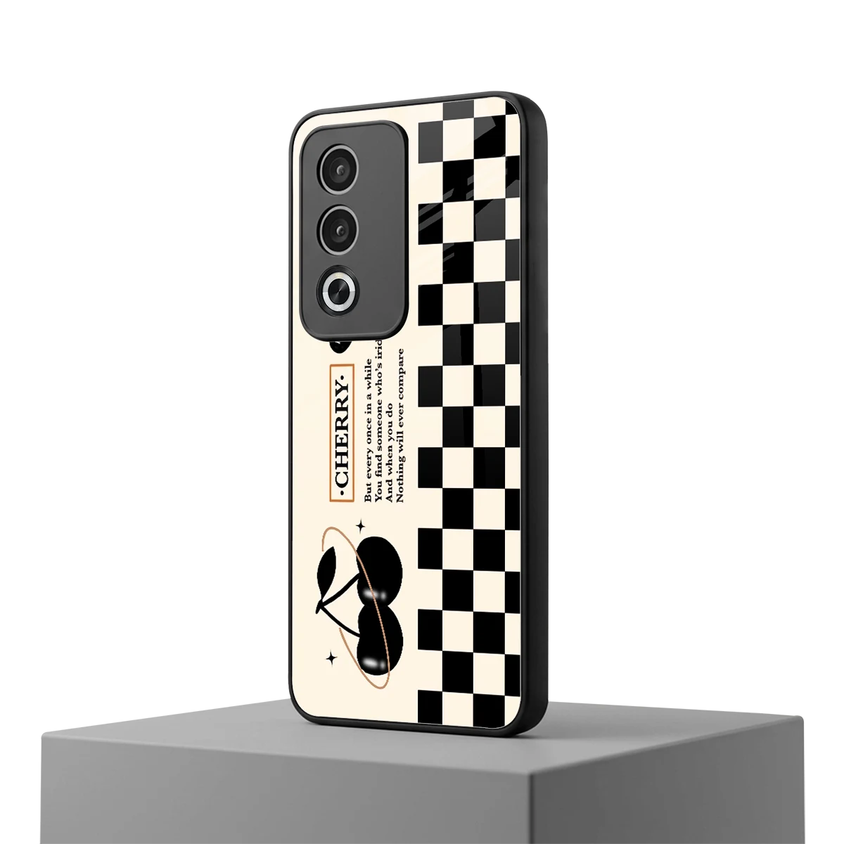 Cherry Checkered oppo a3 pro mobile cover | shockproof glass phone case