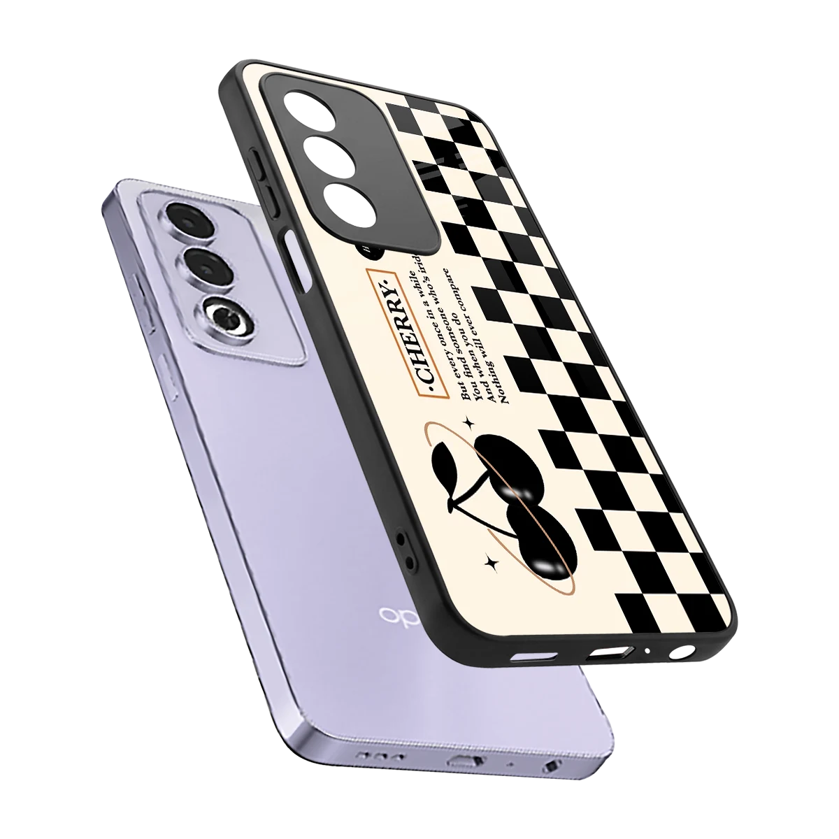 Cherry Checkered sleek oppo a3 pro cover with tempered glass back and TPU edges