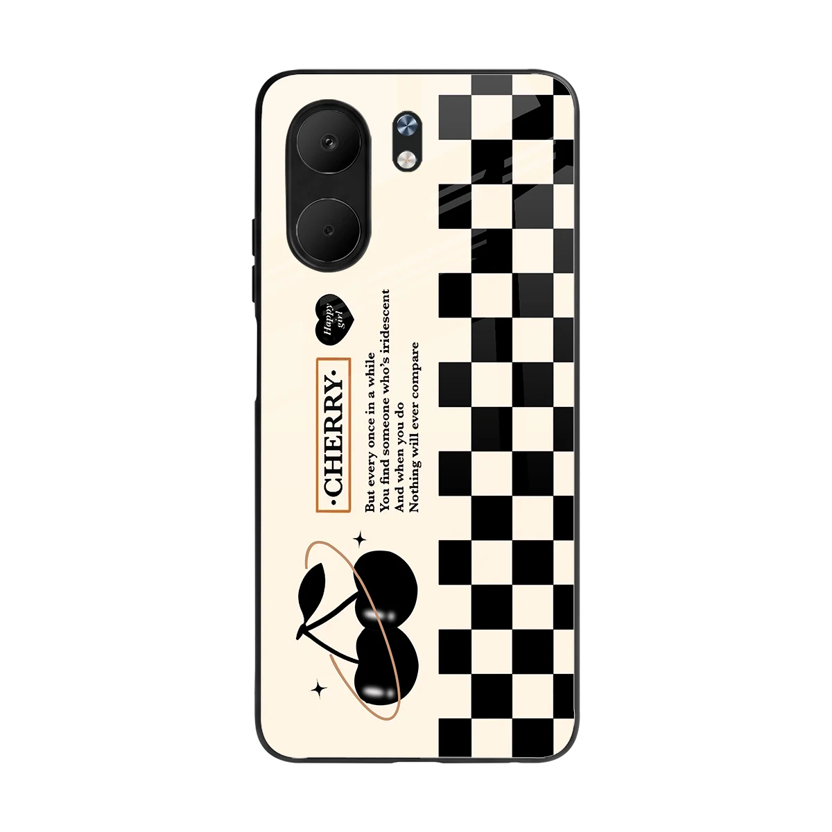 Cherry Checkered back phone cover | glass case for oppo a5x 5g