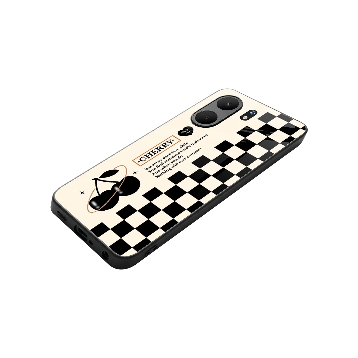 Cherry Checkered stylish phone case for oppo a5x 5g | glossy glass and slim fit