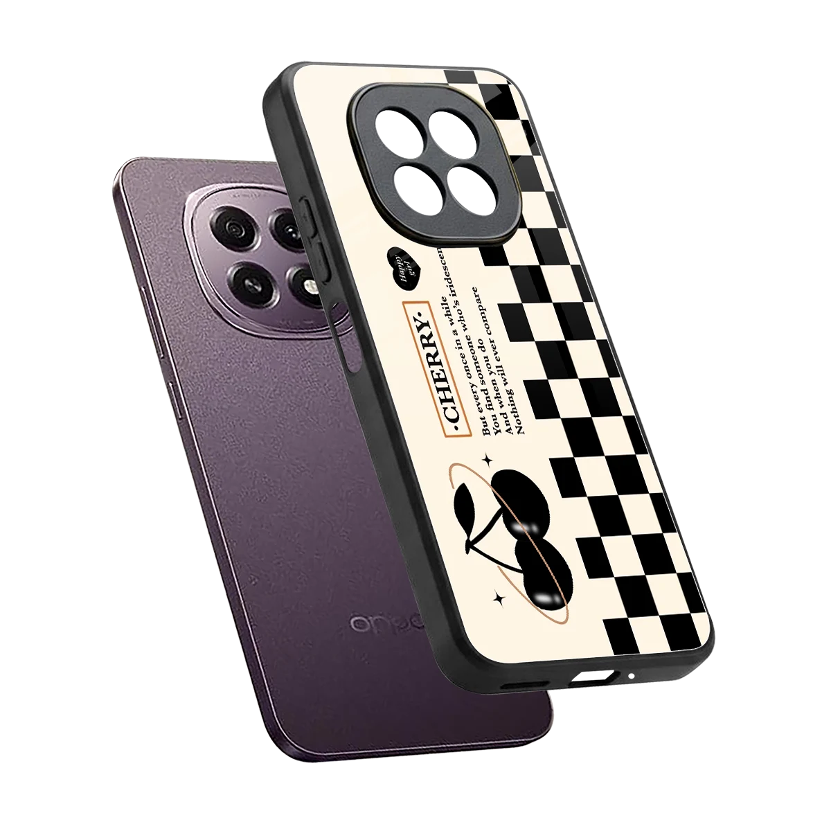 Cherry Checkered sleek oppo f29 5g cover with tempered glass back and TPU edges