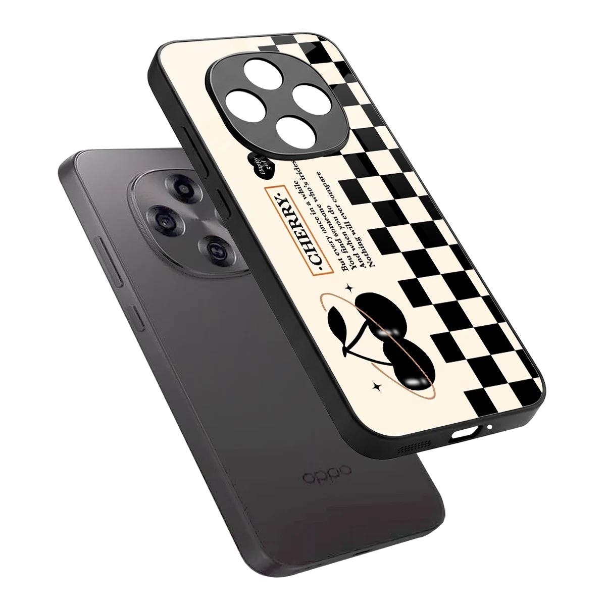Cherry Checkered sleek oppo f31 pro 5g cover with tempered glass back and TPU edges