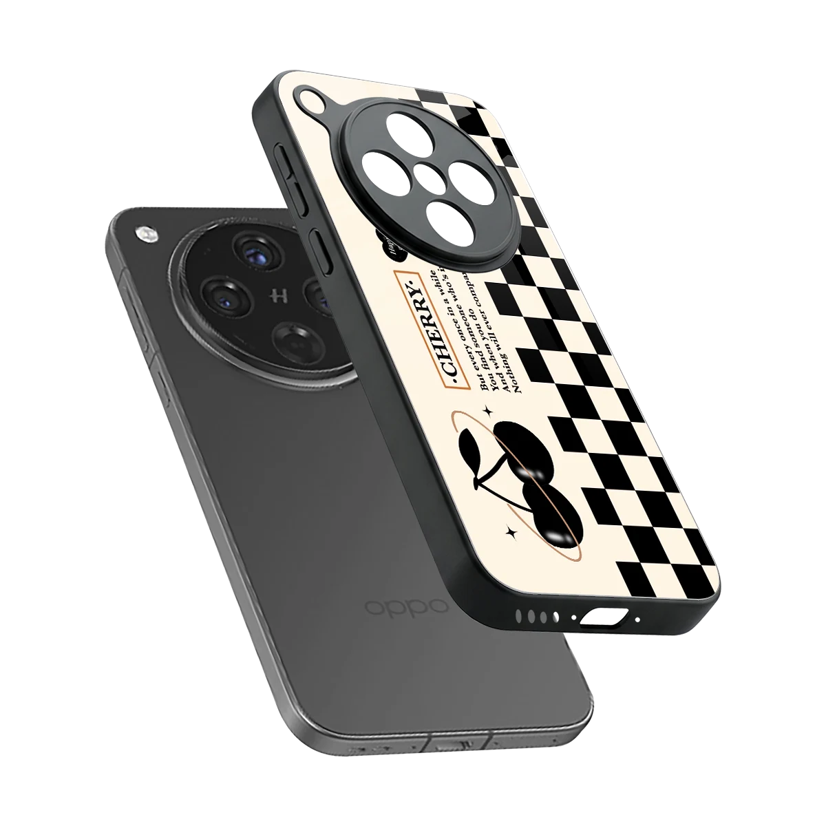 Cherry Checkered sleek oppo find x8 cover with tempered glass back and TPU edges