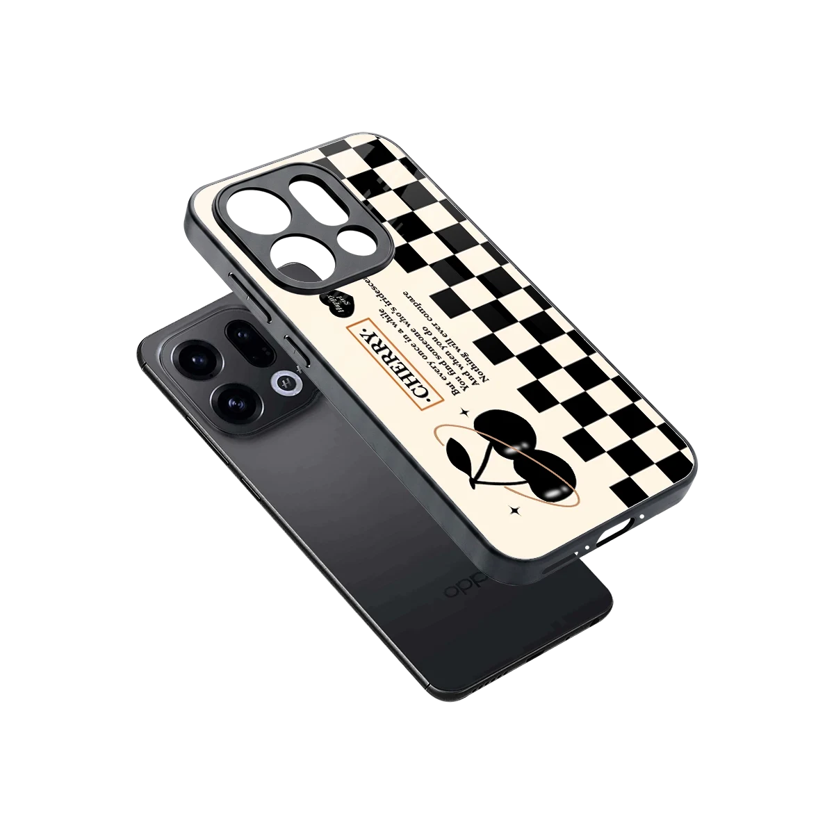 Cherry Checkered sleek oppo find x9 cover with tempered glass back and TPU edges