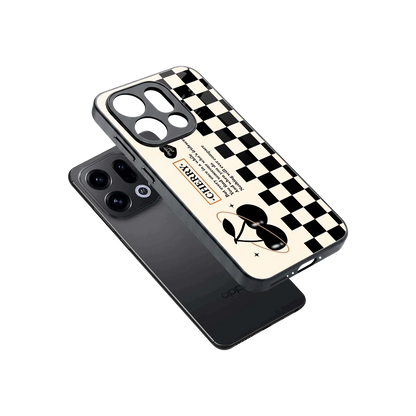 Cherry Checkered sleek oppo find x9 cover with tempered glass back and TPU edges