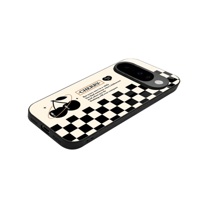 Cherry Checkered stylish phone case for google pixel 10 | glossy glass and slim fit