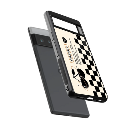 Cherry Checkered sleek google pixel 6 pro cover with tempered glass back and TPU edges