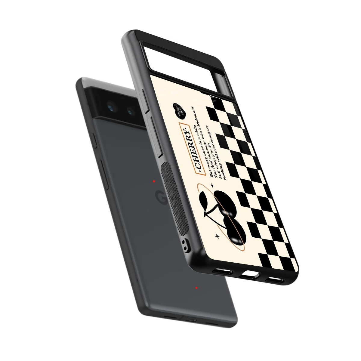 Cherry Checkered sleek google pixel 6a cover with tempered glass back and TPU edges