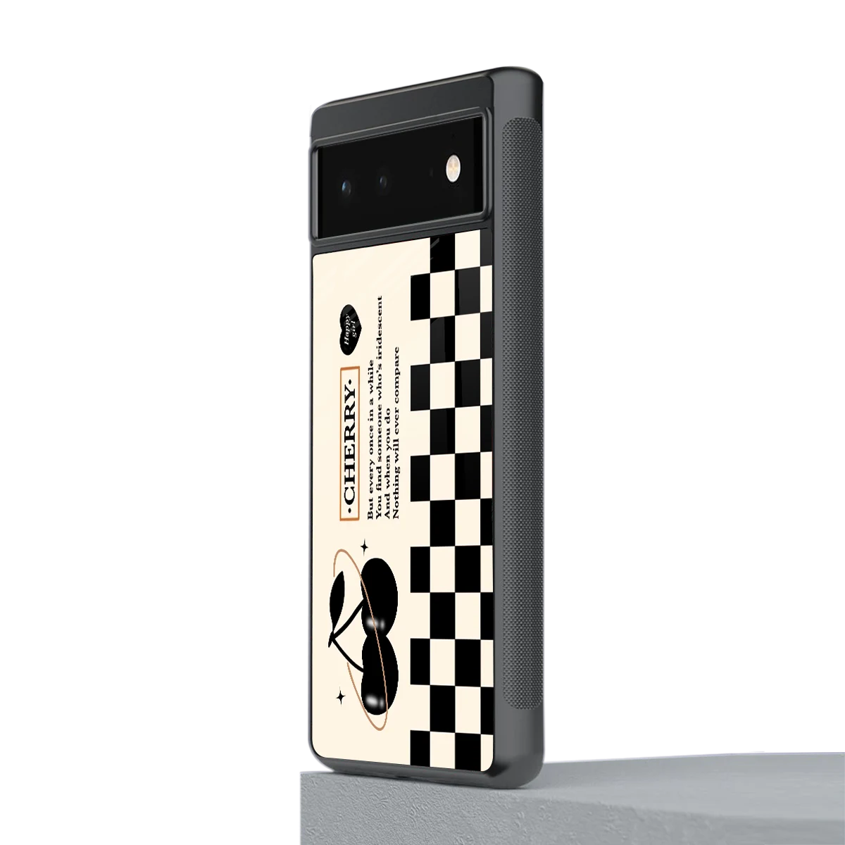 Cherry Checkered stylish phone case for google pixel 6a | glossy glass and slim fit