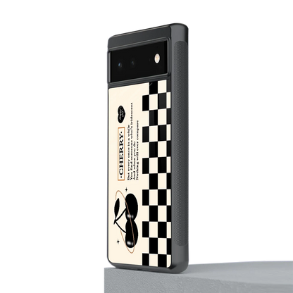 Cherry Checkered stylish phone case for google pixel 6a | glossy glass and slim fit