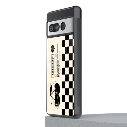 Cherry Checkered stylish phone case for google pixel 7 pro | glossy glass and slim fit