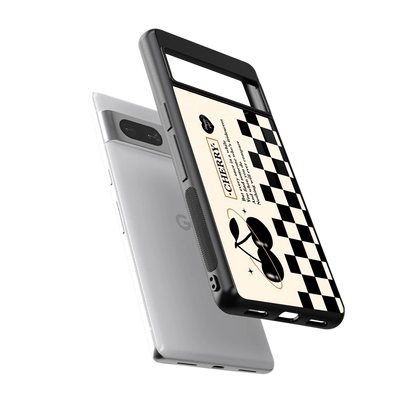 Cherry Checkered sleek google pixel 7a cover with tempered glass back and TPU edges