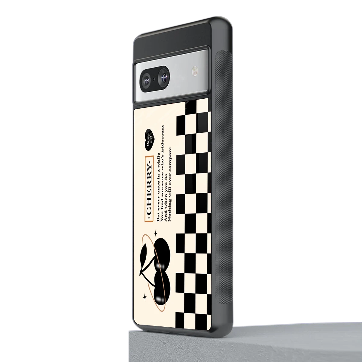 Cherry Checkered stylish phone case for google pixel 7a | glossy glass and slim fit