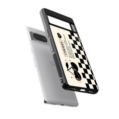 Cherry Checkered sleek google pixel 8 cover with tempered glass back and TPU edges
