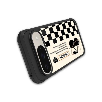 Cherry Checkered stylish phone case for google pixel 9 | glossy glass and slim fit
