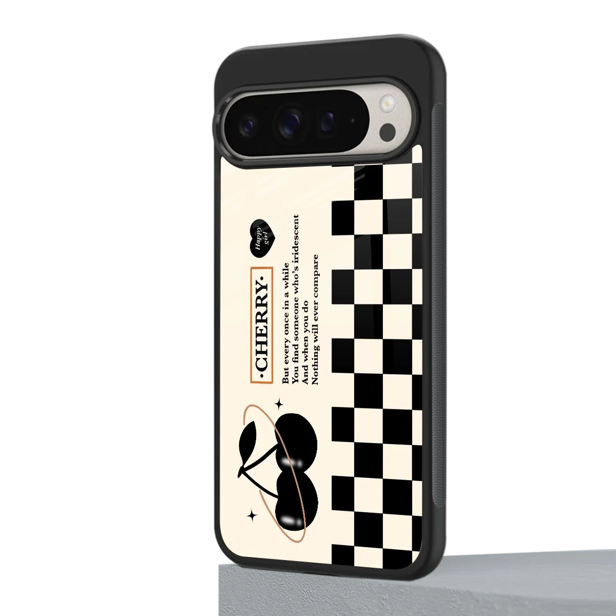 Cherry Checkered google pixel 9 pro mobile cover | shockproof glass phone case