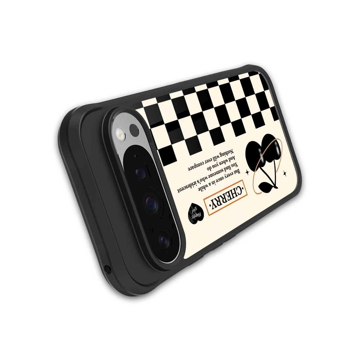 Cherry Checkered stylish phone case for google pixel 9 pro xl | glossy glass and slim fit