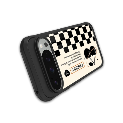 Cherry Checkered stylish phone case for google pixel 9 pro xl | glossy glass and slim fit