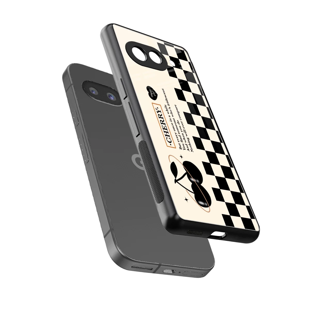 Cherry Checkered sleek google pixel 10a cover with tempered glass back and TPU edges