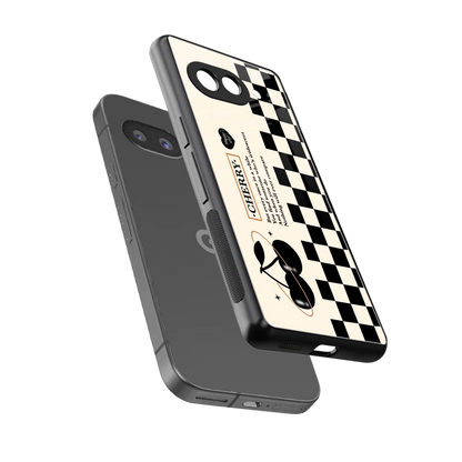 Cherry Checkered sleek google pixel 10a cover with tempered glass back and TPU edges