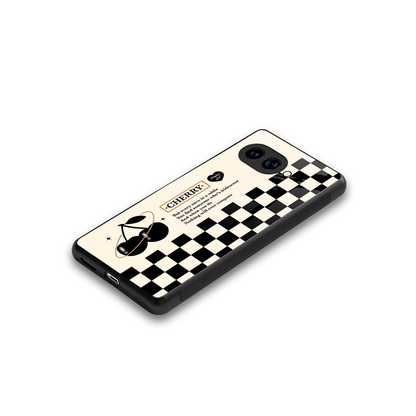 Cherry Checkered stylish phone case for google pixel 10a | glossy glass and slim fit