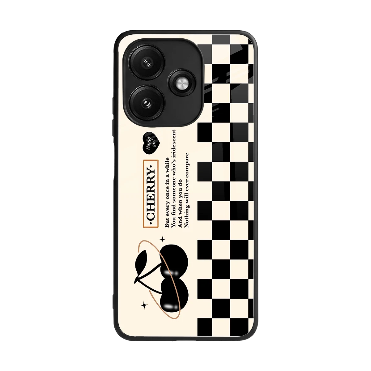 Cherry Checkered back phone cover | glass case for redmi 12 5g