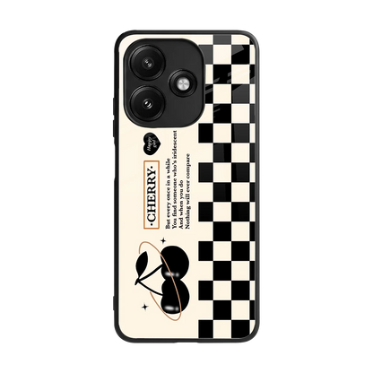 Cherry Checkered back phone cover | glass case for redmi 12 5g