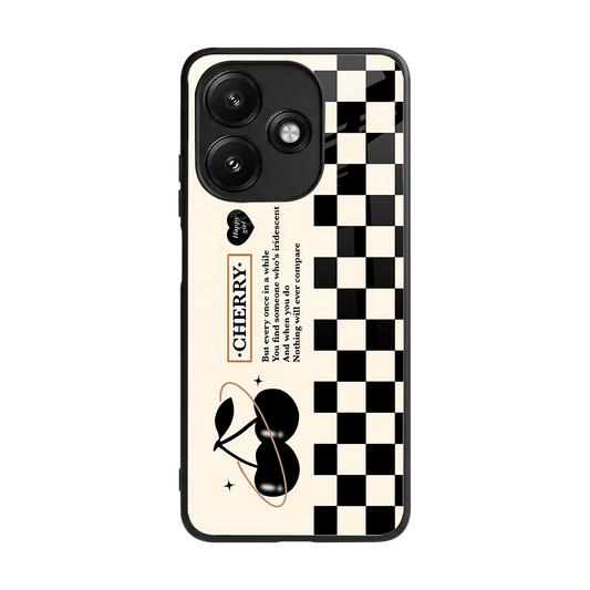 Cherry Checkered back phone cover | glass case for redmi 12 5g