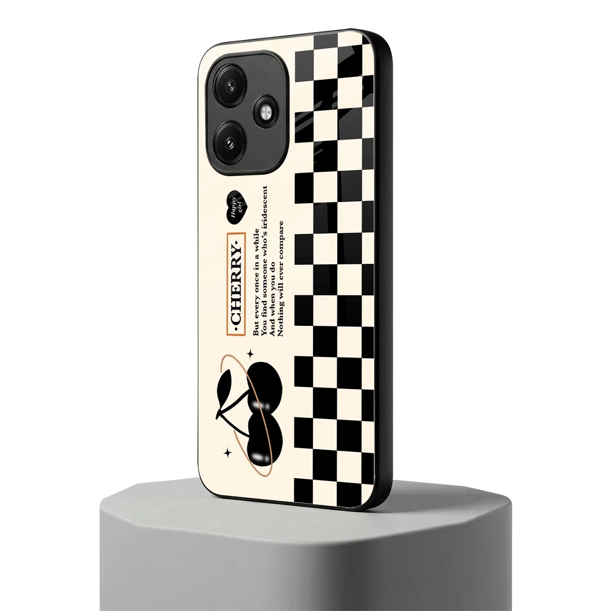 Cherry Checkered redmi 12 5g mobile cover | shockproof glass phone case