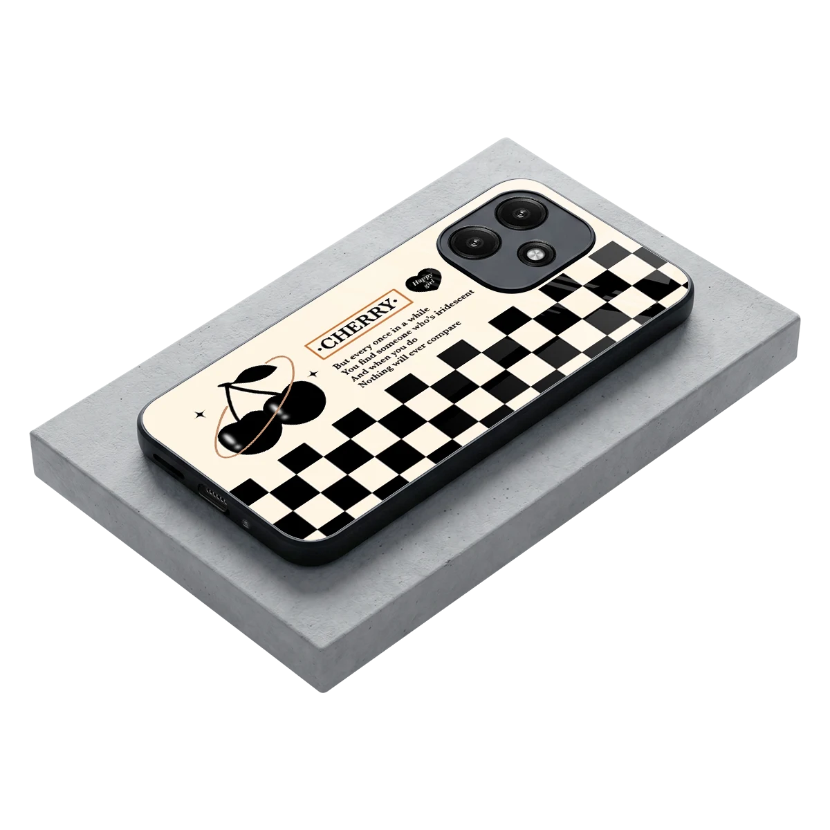 Cherry Checkered stylish phone case for redmi 12 5g | glossy glass and slim fit